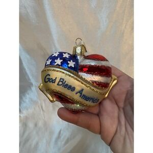 God Bless America Heart Glass Old World Christmas Ornament OWC Americana